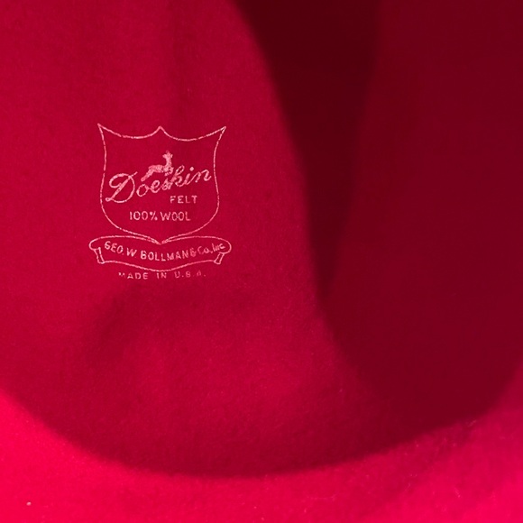 Doeskin Felt Geo.W. Bollman & Co Hat, 100% wool, cherry red, w/black strap - Picture 6 of 9